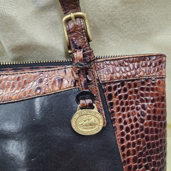 Brahmin Tuscan Collection Medium Asher Tote Pecan Brown Croc Black Leather Zip - Picture 5 of 15